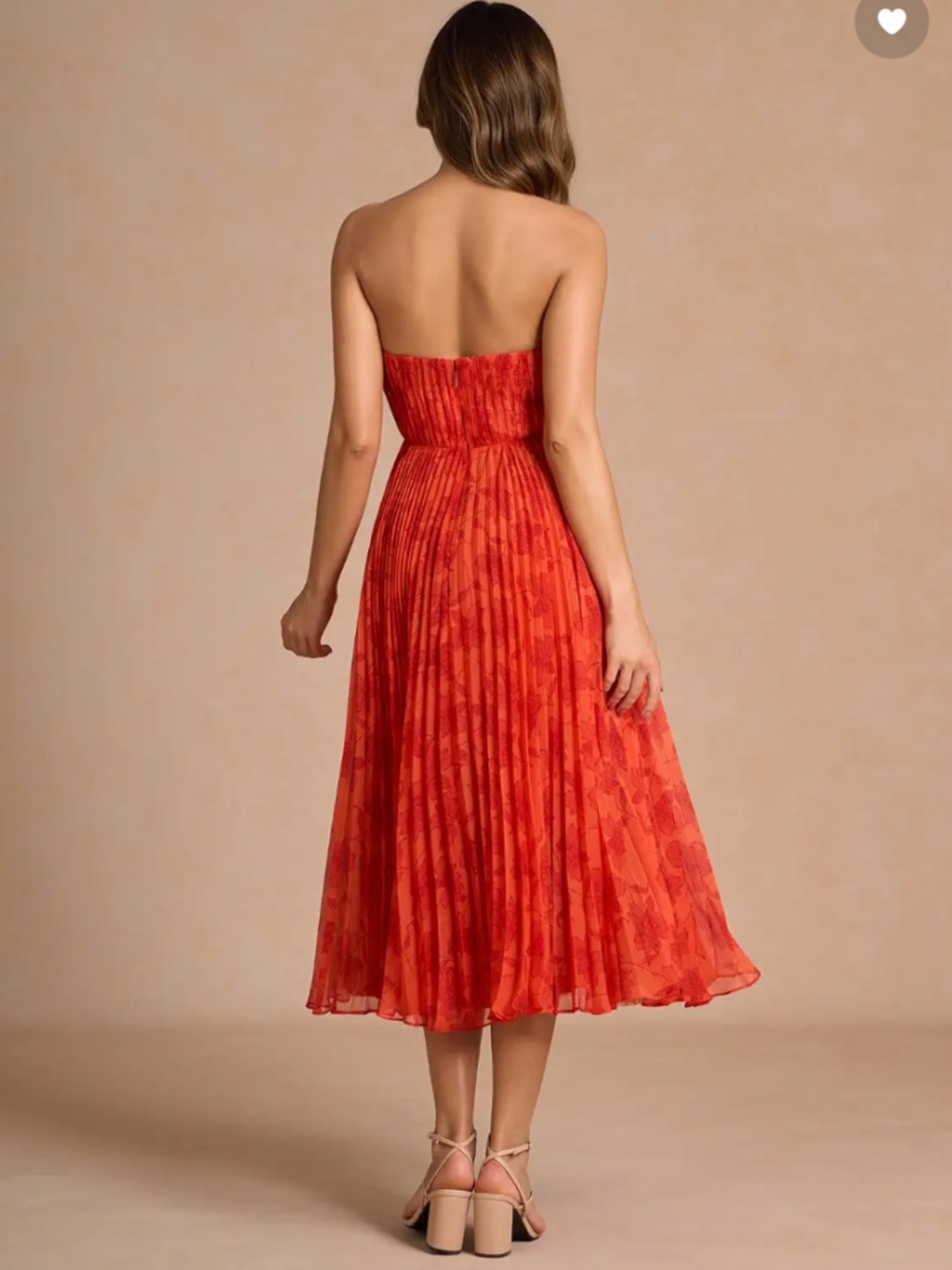 Azazie Lyanna Tangerine Pleated Midi Dress Size 12 Prom Wedding Cocktail Formal - Picture 3 of 6